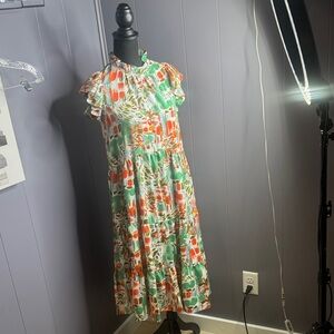 Pinch Green and Orange Floral Midi Dress